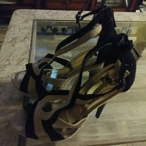 Tan and Black Strapped Heels